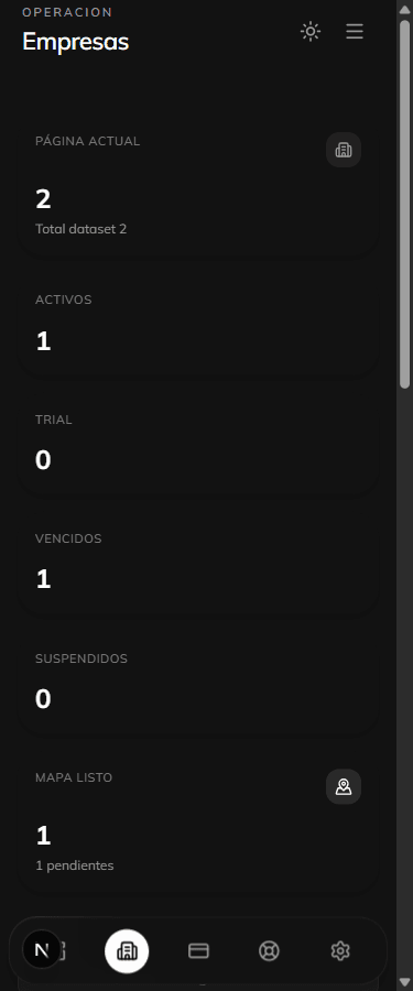 Captura real móvil de control administrativo y empresas en Nexgox