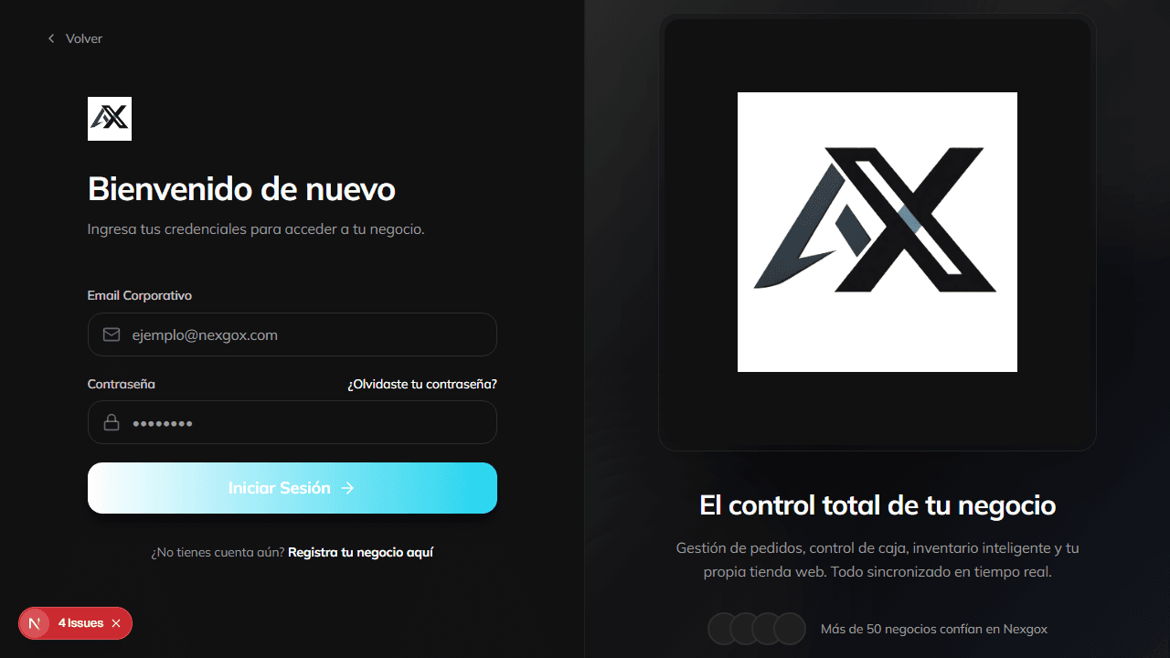 Captura real del acceso Nexgox usado como punto de entrada al asistente operativo